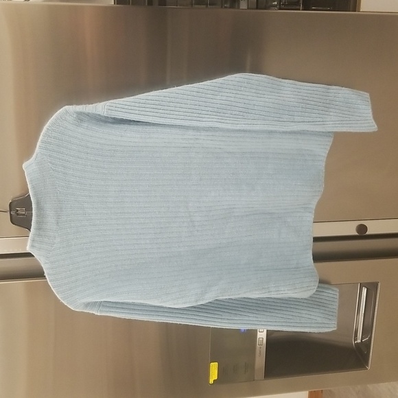 💕VINCE💕 Ribbed Mock Neck Wool Cashmere Blend Sweater ~ Heather Aria Blue M NWT - Picture 11 of 16